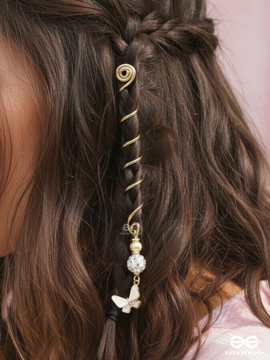 Butter Gleam - Golden Braidlet With Crystal Ball And Butterfly Drop