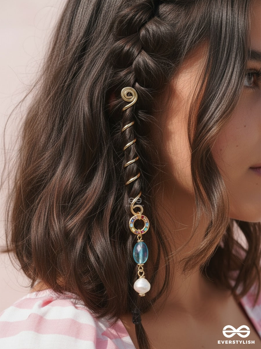 Mermaid Twist - Spiral Braidlet With Blue Bead And Pearl Drop