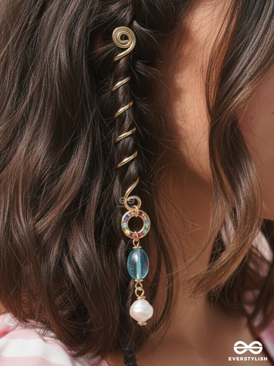 Mermaid Twist - Spiral Braidlet With Blue Bead And Pearl Drop