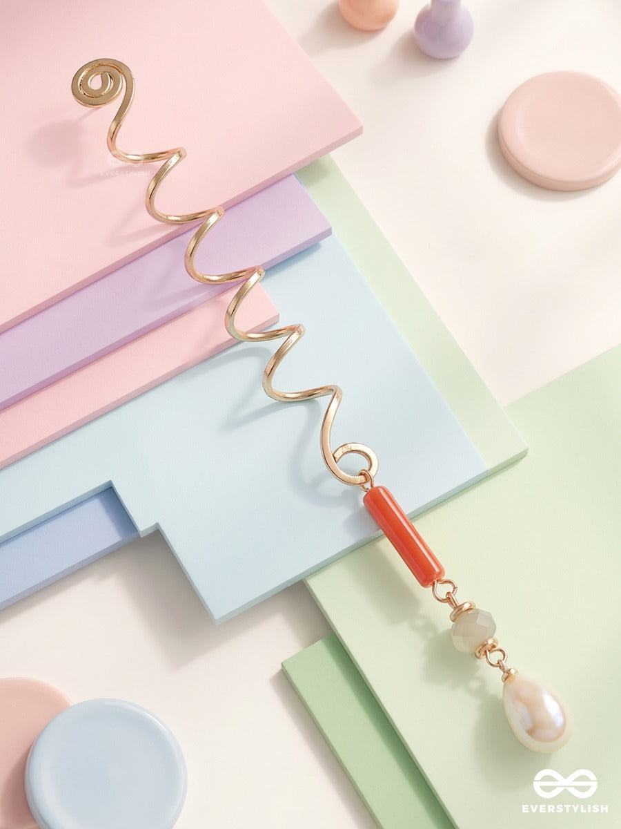 Sunset Twist - Spiral Braidlet With Orange Accent And Pearl Drop