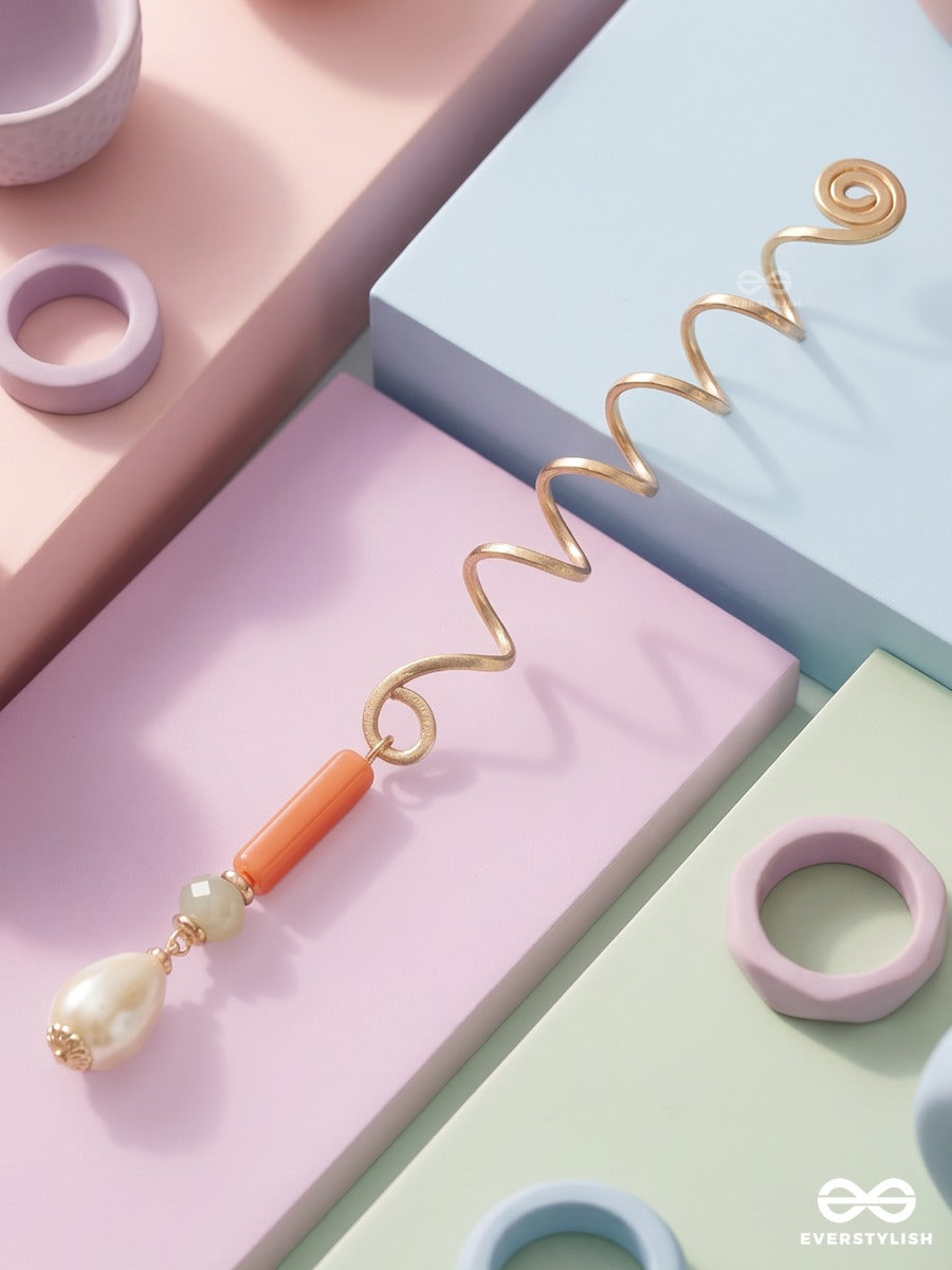 Sunset Twist - Spiral Braidlet With Orange Accent And Pearl Drop