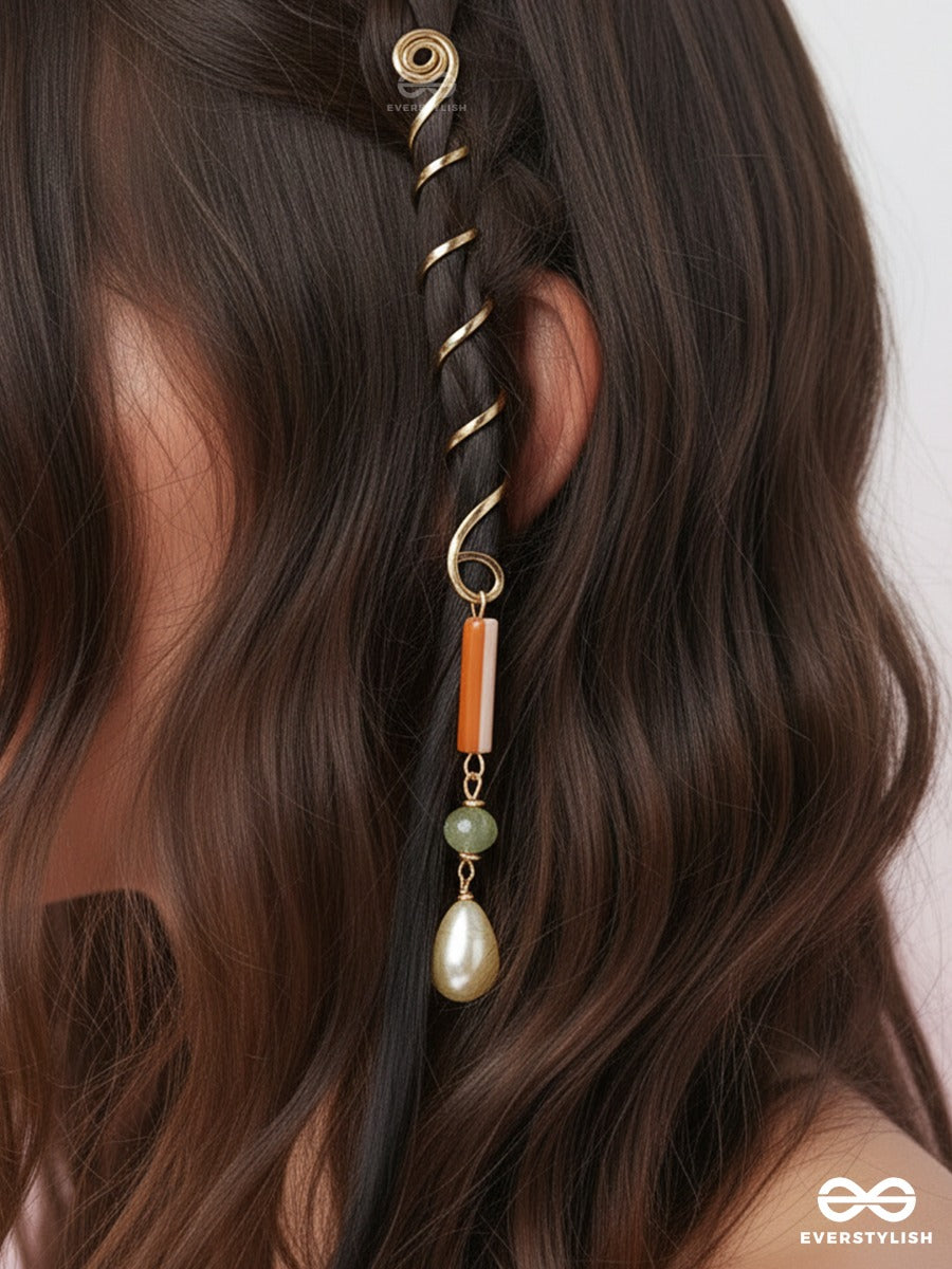 Sunset Twist - Spiral Braidlet With Orange Accent And Pearl Drop