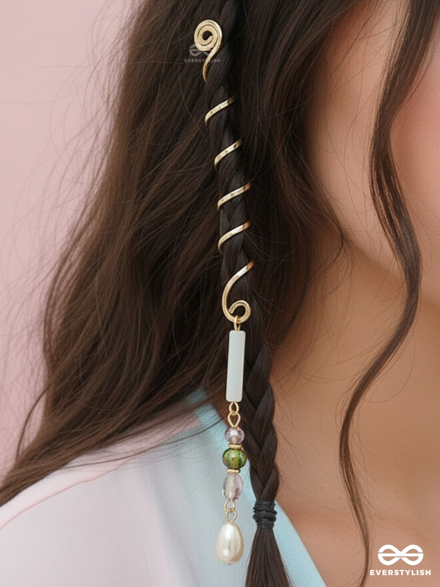 Sage Pearl - Spiral Braidlet With Green Bead And Pearl Drop