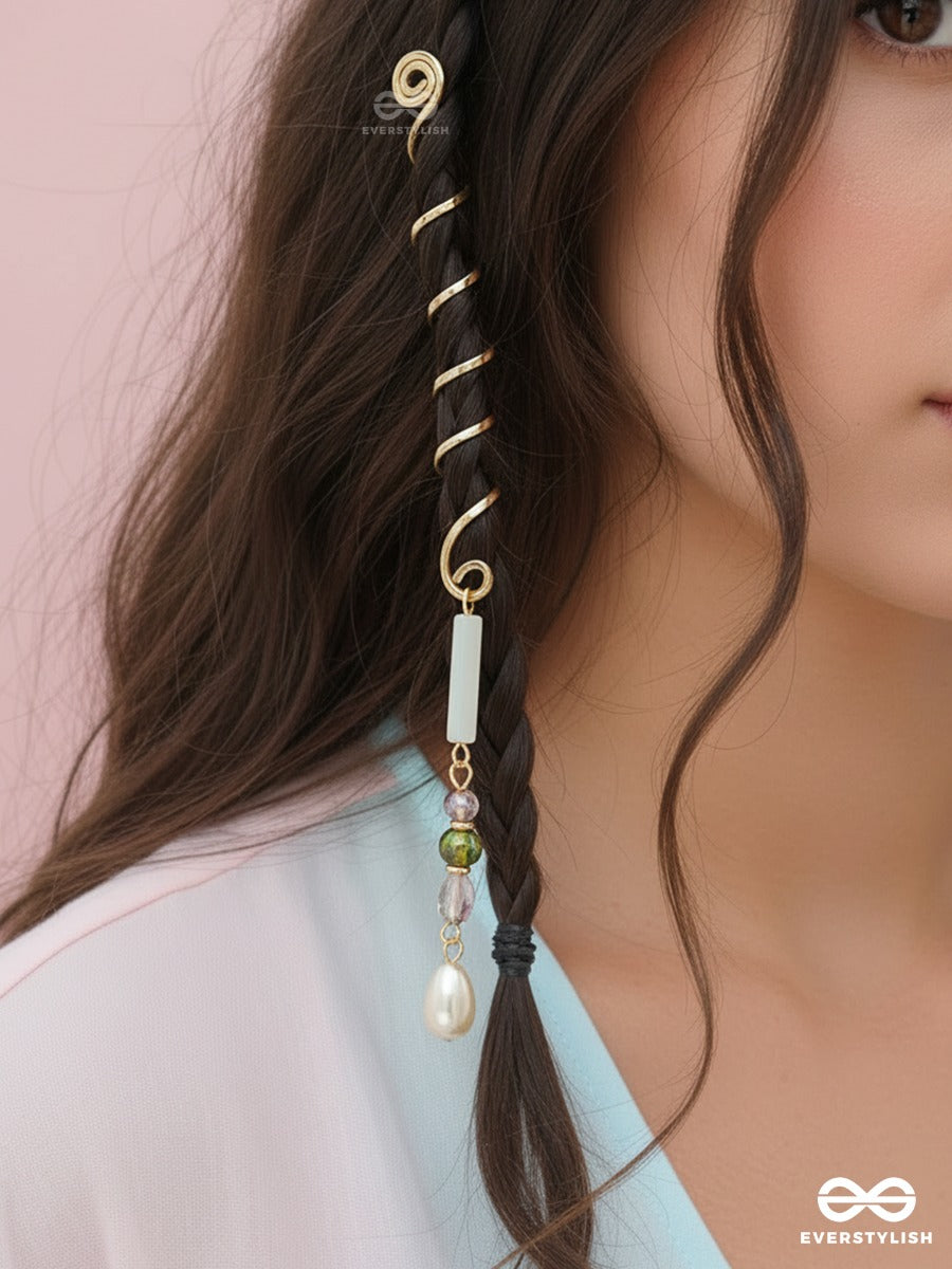 Sage Pearl - Spiral Braidlet With Green Bead And Pearl Drop