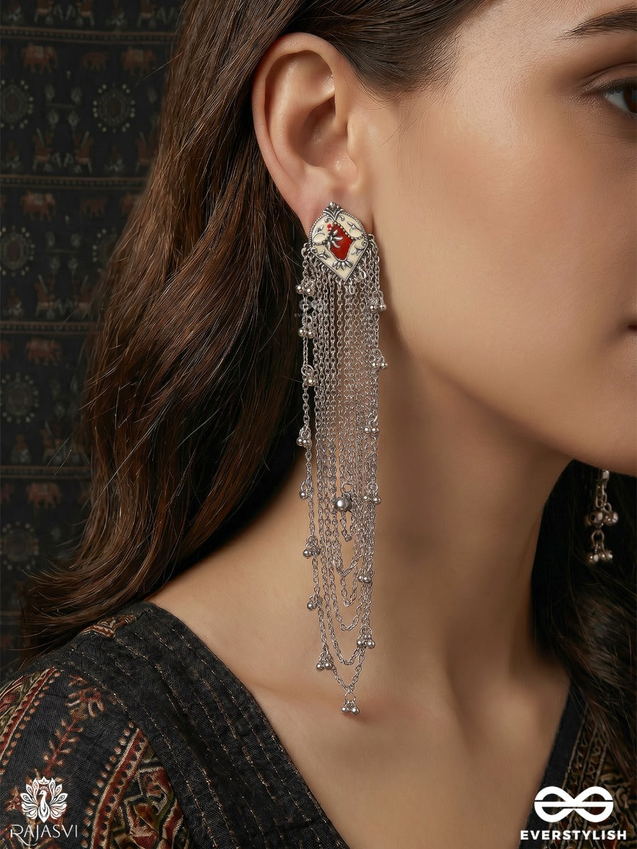 Morni Kaskad – Long Drop Chain Oxidised Kashmiri Earrings