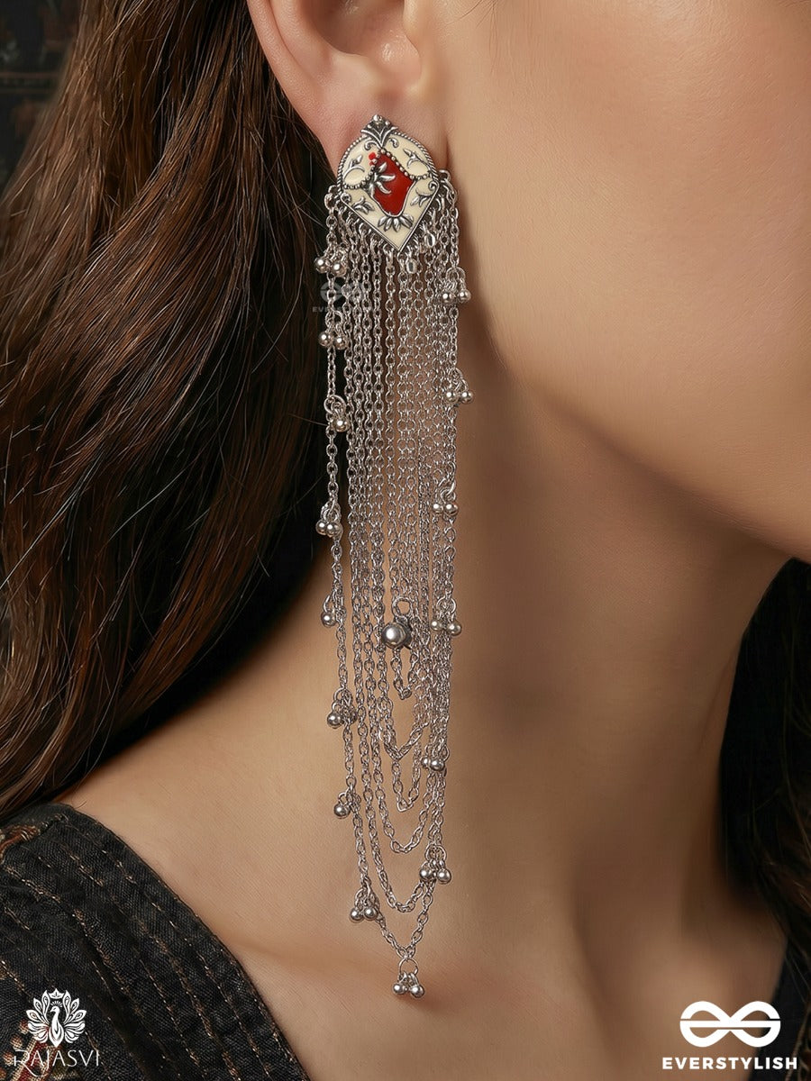 Morni Kaskad – Long Drop Chain Oxidised Kashmiri Earrings