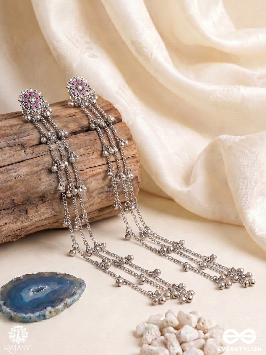 Gulnaar Chains – Long Drop Oxidised Kashmiri Earrings