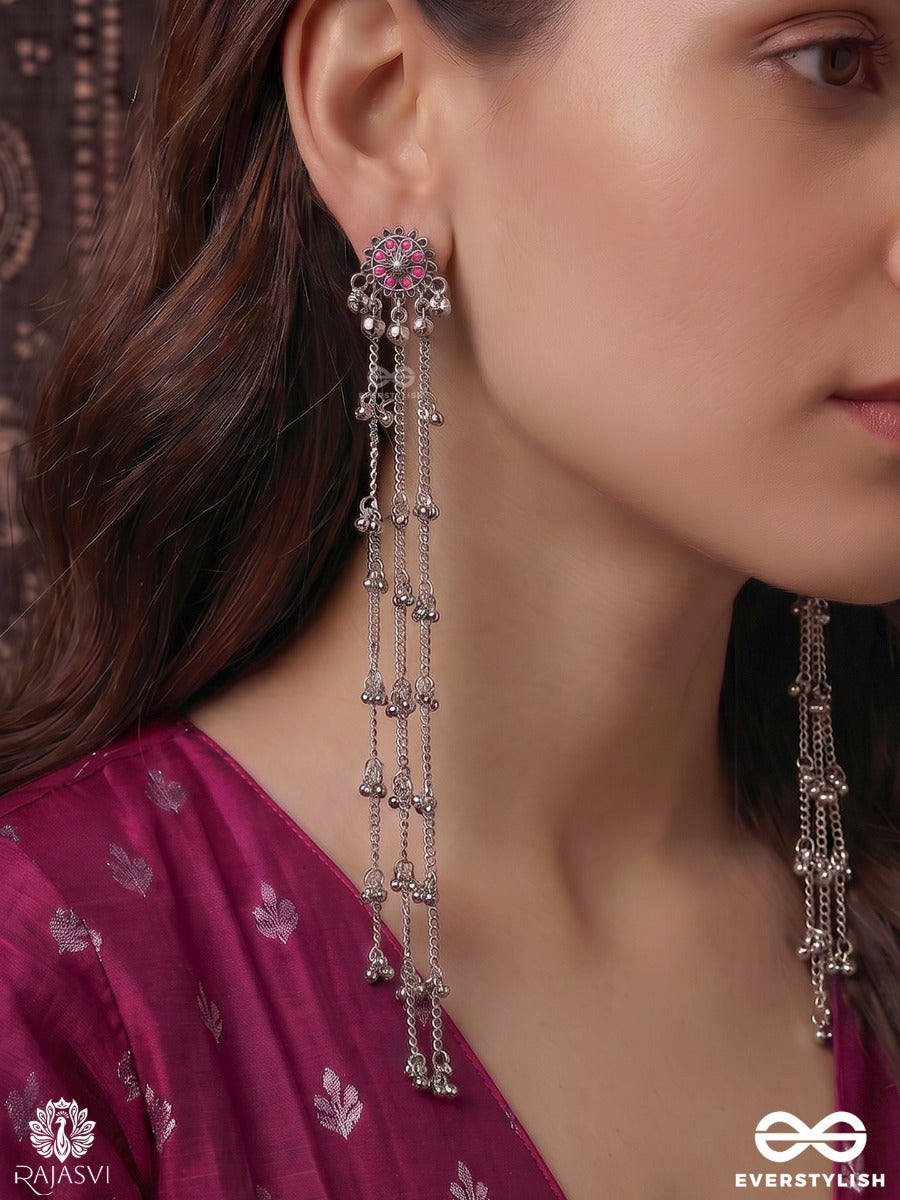 Gulnaar Chains – Long Drop Oxidised Kashmiri Earrings