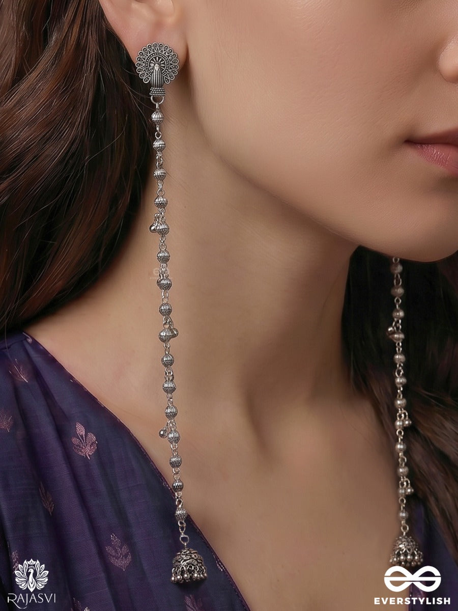 Kaanchi Resha – Long Drop Oxidised Kashmiri Earrings