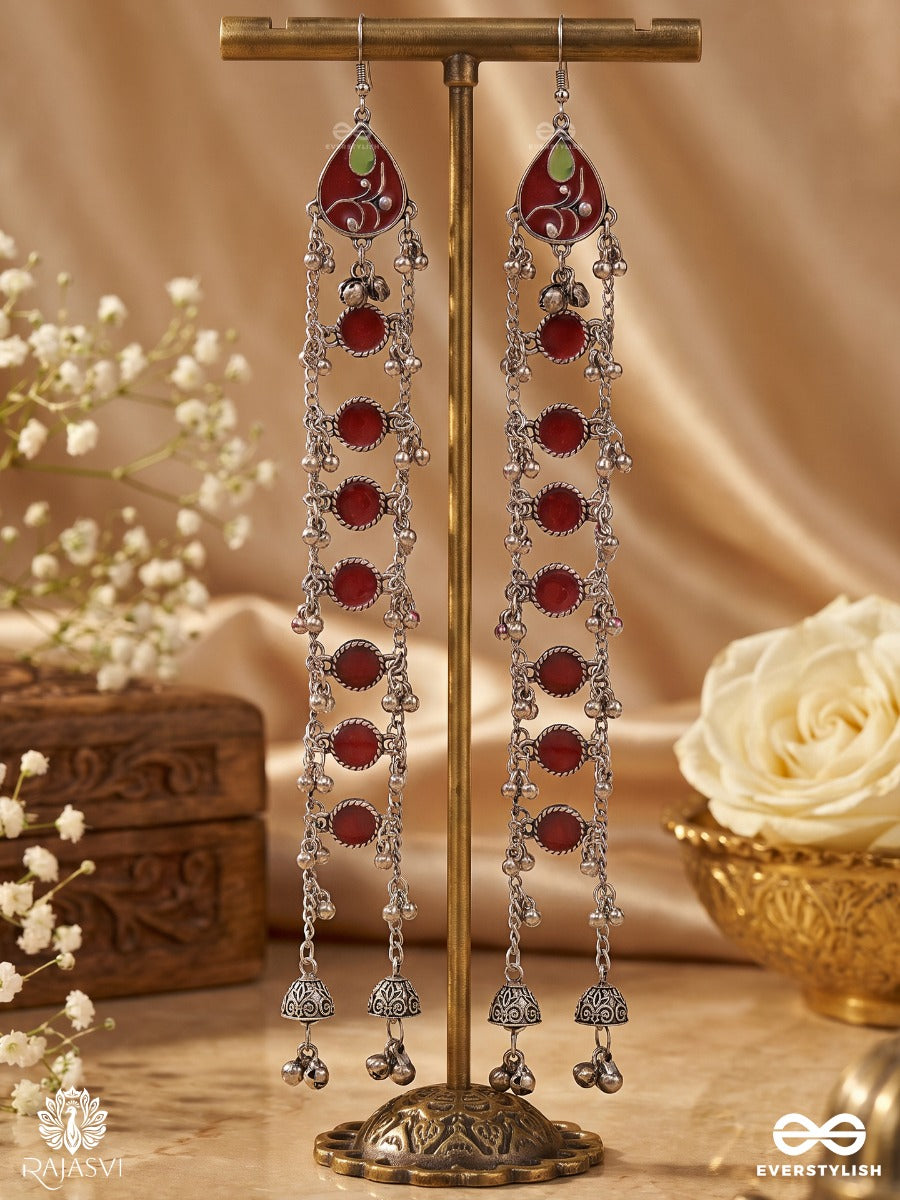 Saaz Gulaal – Long Drop Oxidised Kahsmiri Earrings
