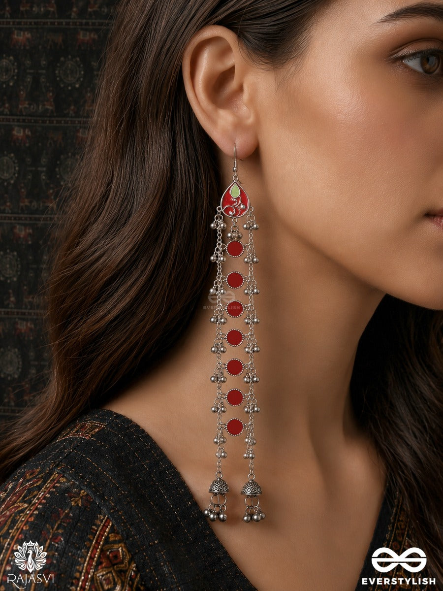 Saaz Gulaal – Long Drop Oxidised Kahsmiri Earrings