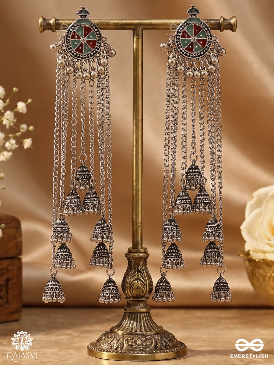 Baadal Resha – Long Chain Oxidised Kashmiri Earrings