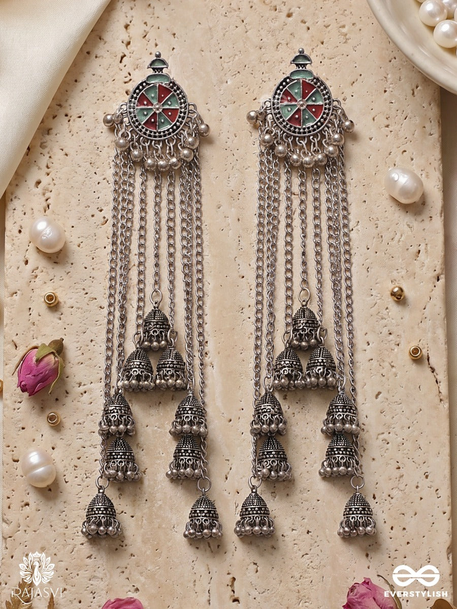 Baadal Resha – Long Chain Oxidised Kashmiri Earrings