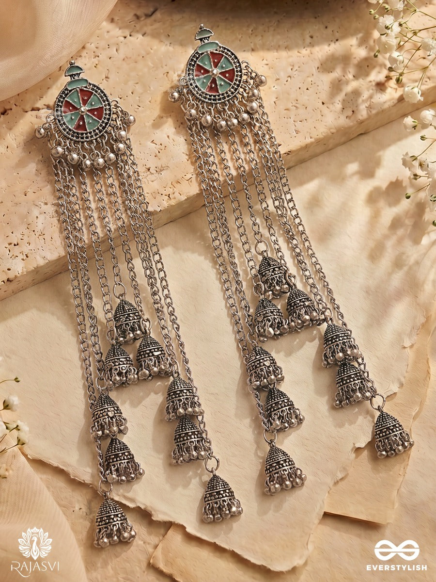 Baadal Resha – Long Chain Oxidised Kashmiri Earrings