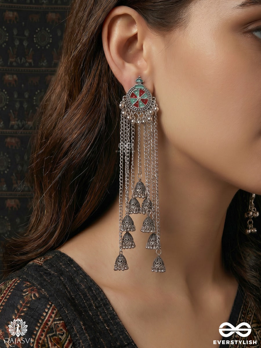 Baadal Resha – Long Chain Oxidised Kashmiri Earrings
