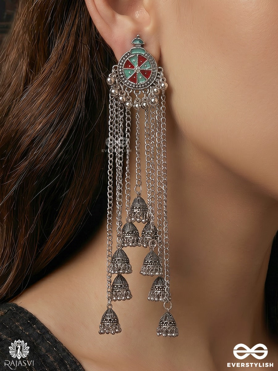 Baadal Resha – Long Chain Oxidised Kashmiri Earrings
