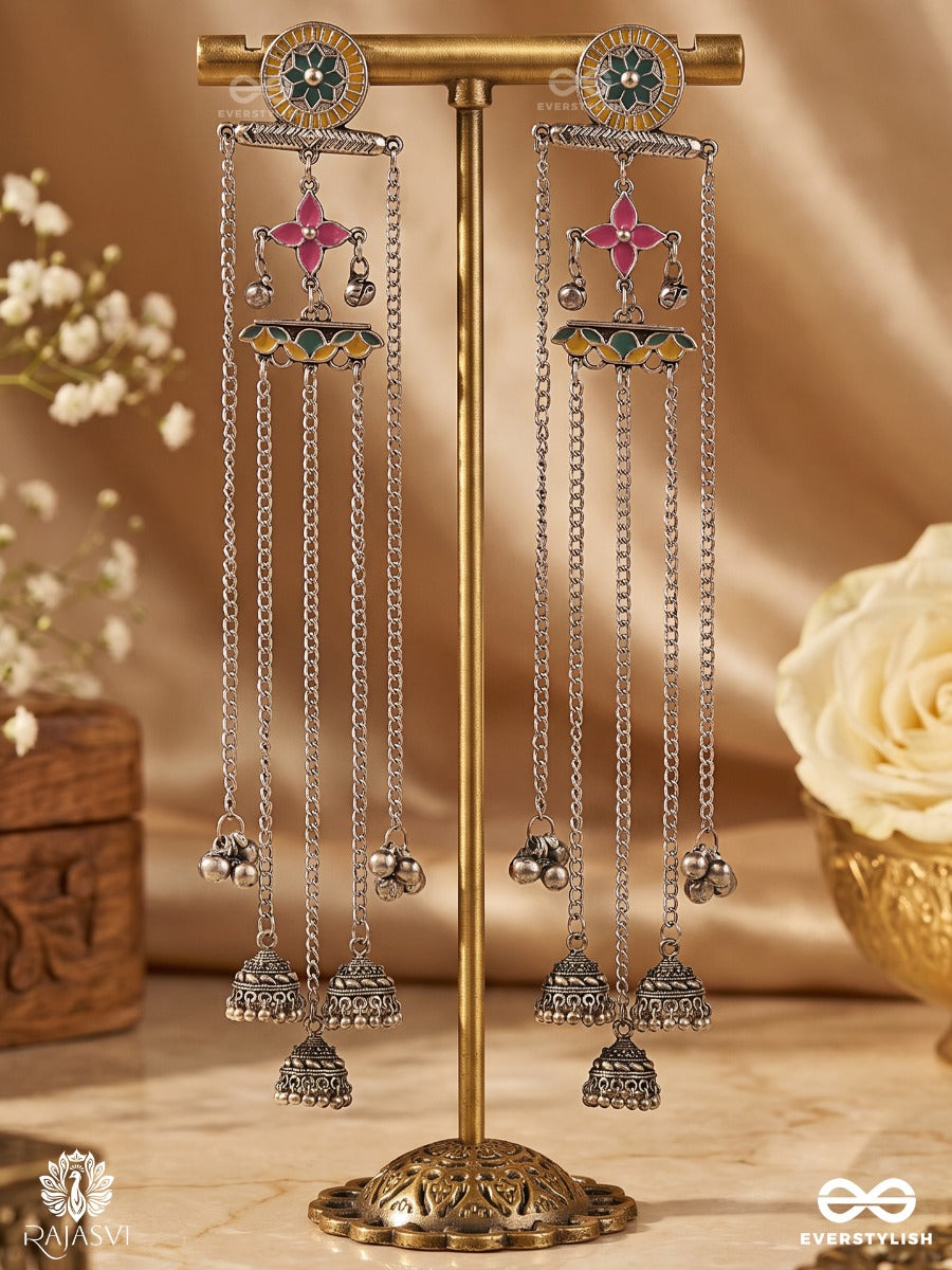 Saaz Minara – Long Drop Oxidised Kashmiri Earrings