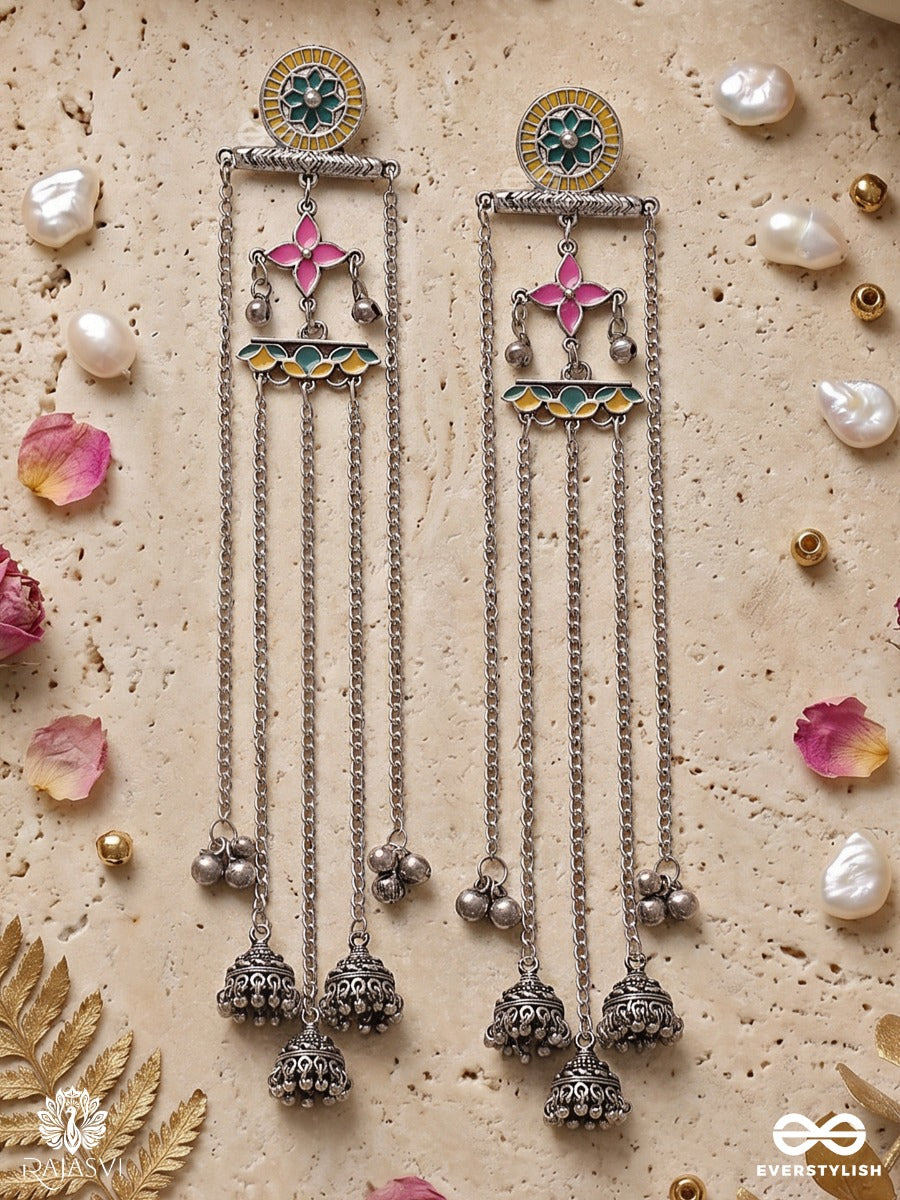 Saaz Minara – Long Drop Oxidised Kashmiri Earrings