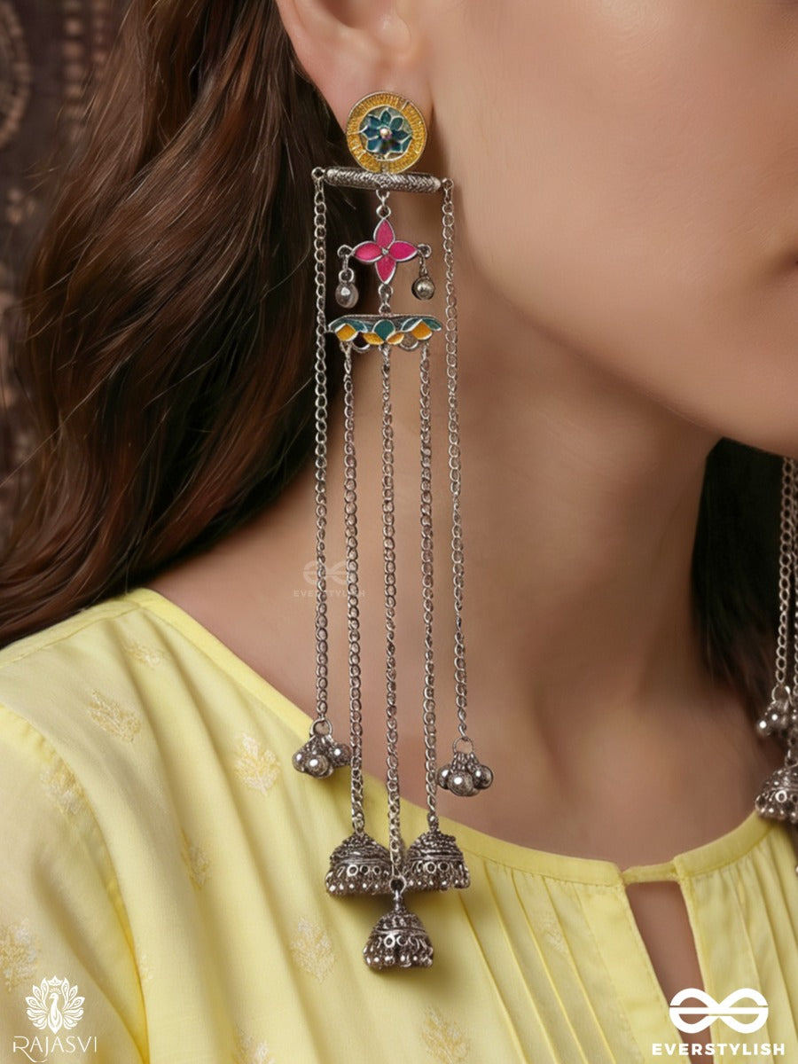 Saaz Minara – Long Drop Oxidised Kashmiri Earrings