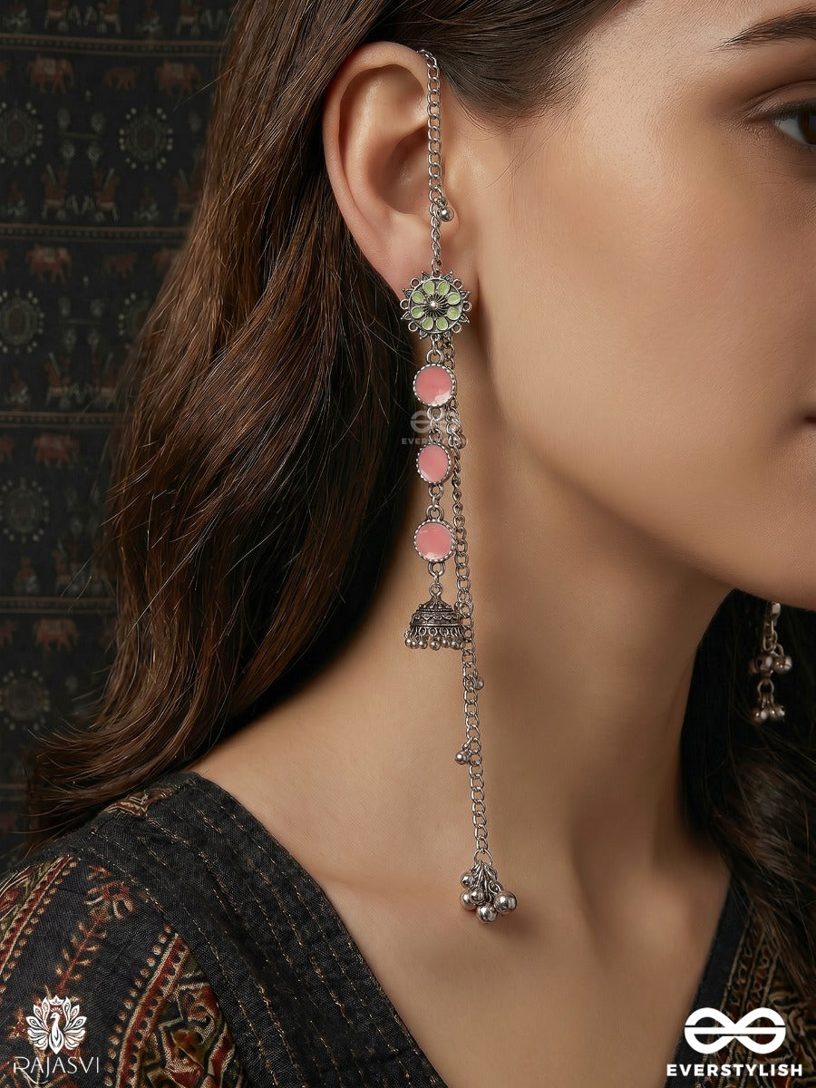 Tajveer Flow – Chain Drop Oxidised Kashmiri Earrings