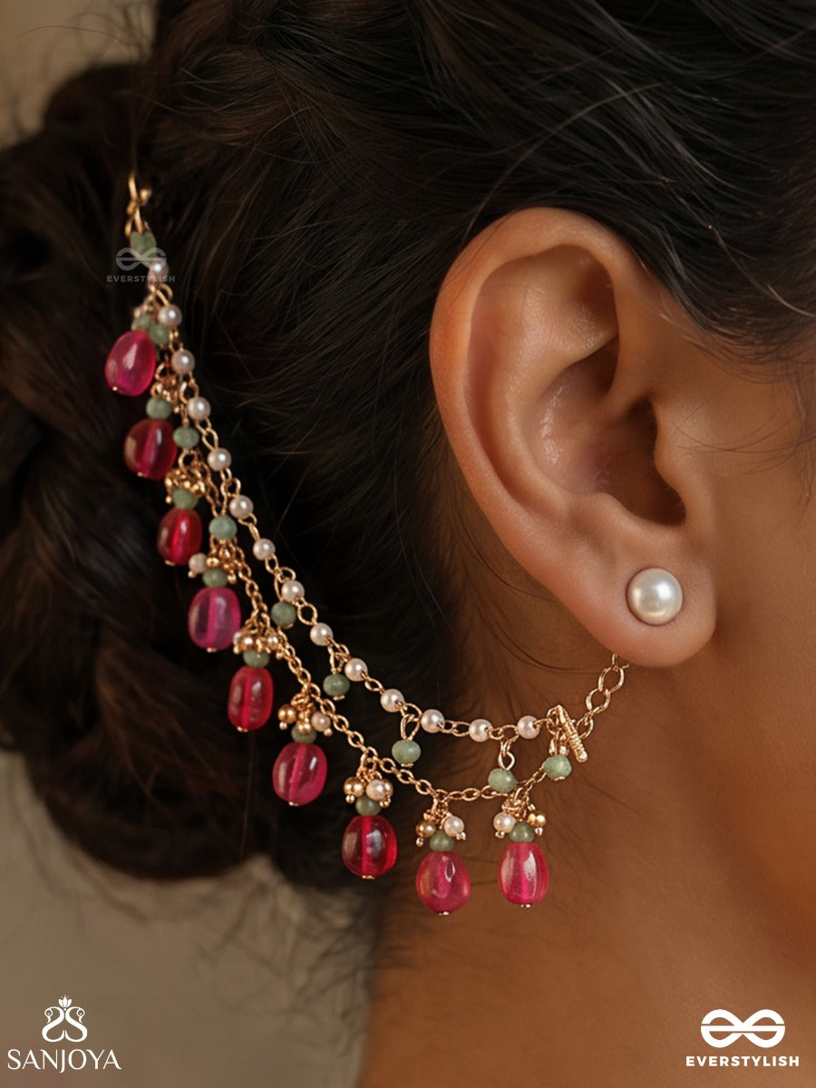 Zarleena – Golden Flow – Delicate Earchain With Layered Chains And Dangling Stone Drops