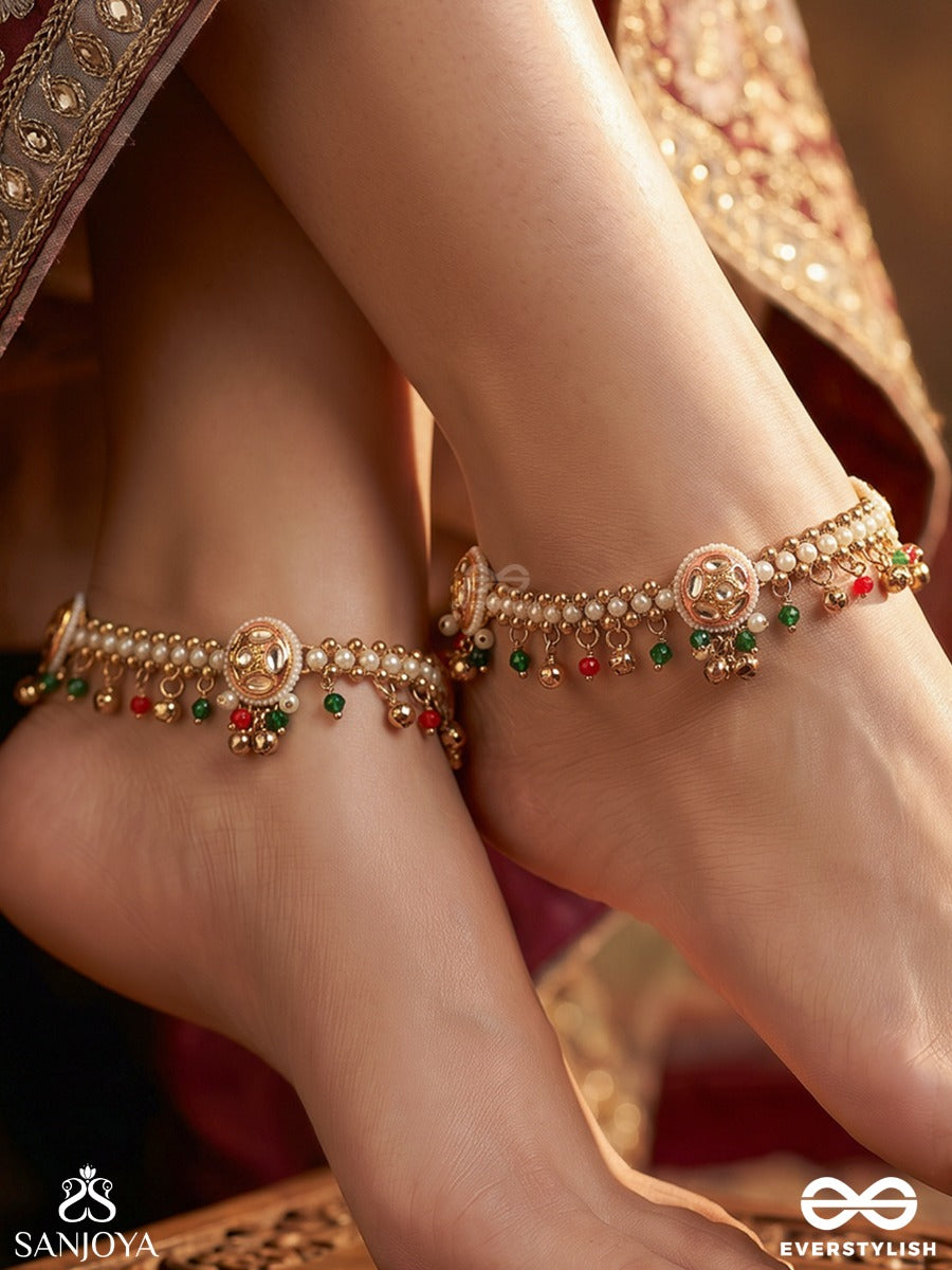 Pravrini – Flowing Beauty – Delicate Anklet With Ornamental Charms And Multi-Colour Drop Accents
