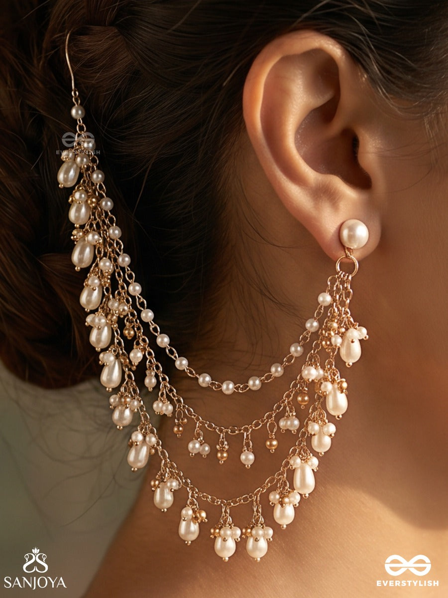 Gauranika – Pure Glow – Layered Earchain With Dangling Pearl Drops And Flowing Accents