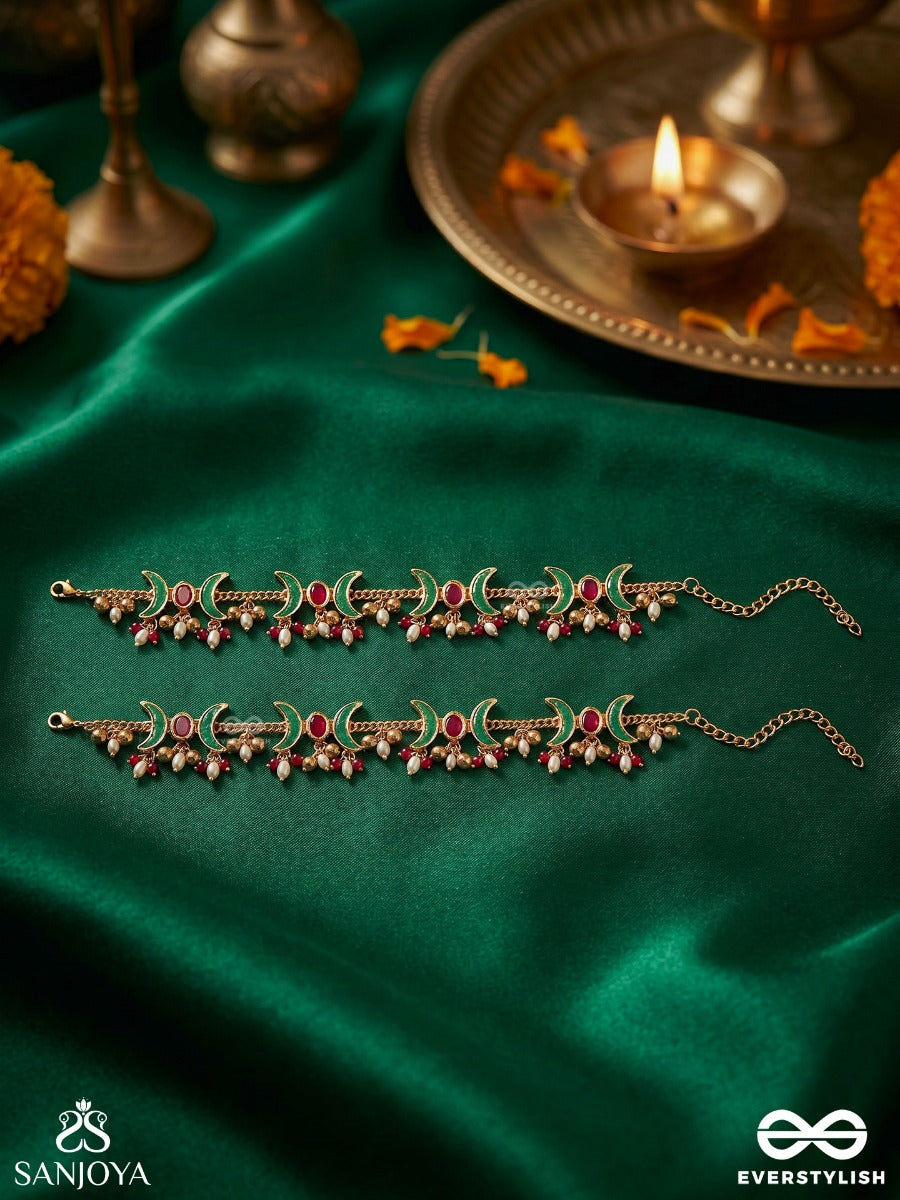 Chandravee – Moon Grace – Festive Anklet With Crescent Motifs And Dangling Accents
