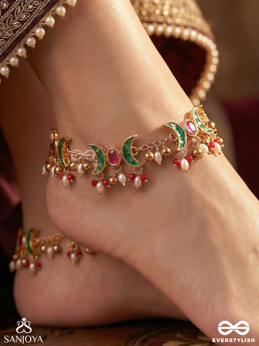 Chandravee – Moon Grace – Festive Anklet With Crescent Motifs And Dangling Accents