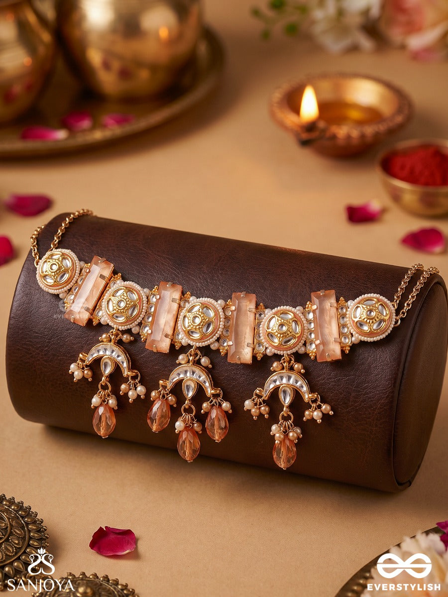 Kesarnoor – Saffron Glow – Ornate Necklace With Enamelled Elements And Cascade Drop Details