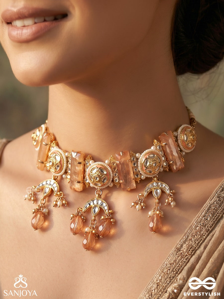 Kesarnoor – Saffron Glow – Ornate Necklace With Enamelled Elements And Cascade Drop Details