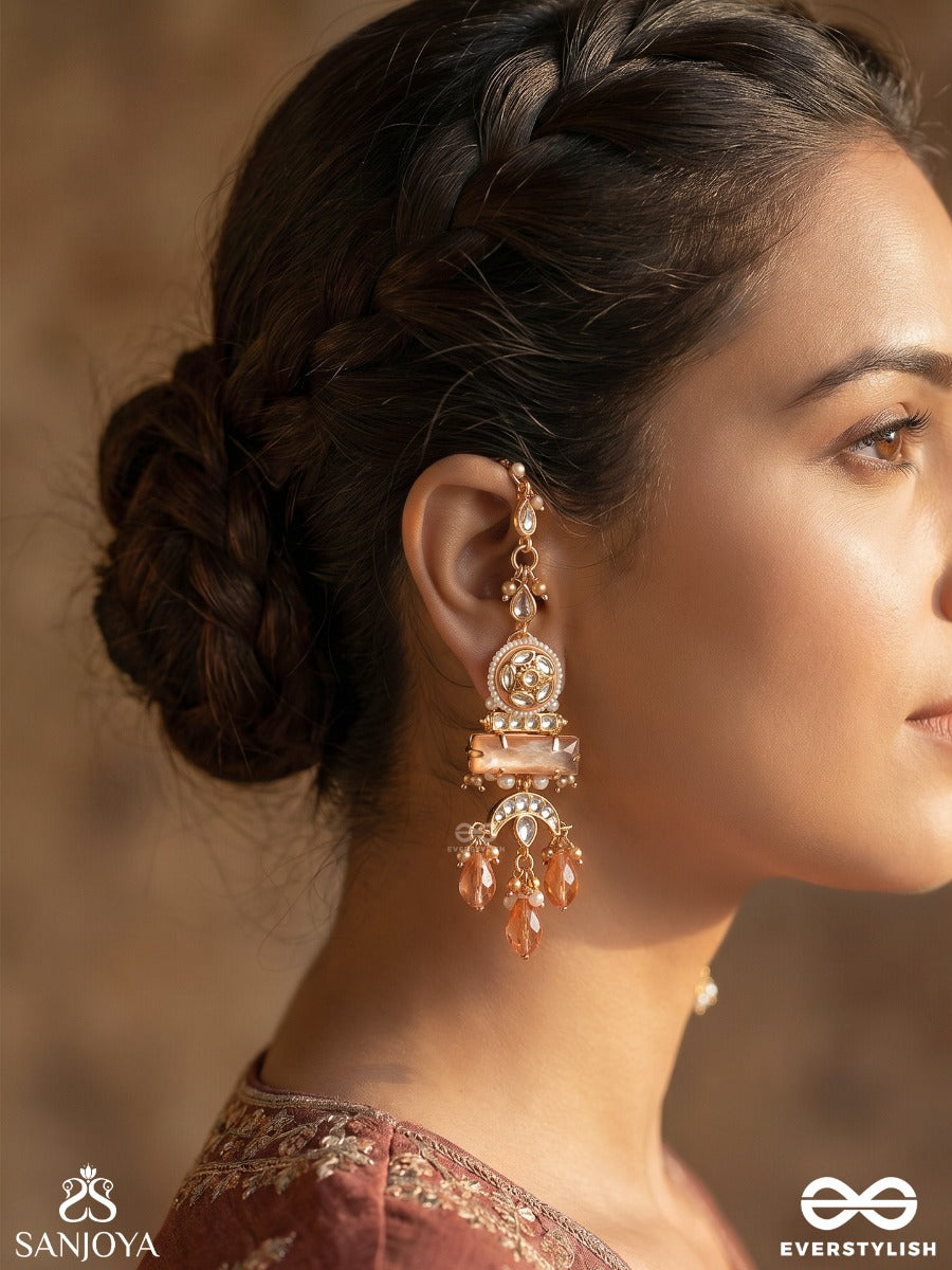 Kesarnoor – Saffron Glow – Straight Kaan Chain Earrings With Gemmed Panels And Dangling Drops