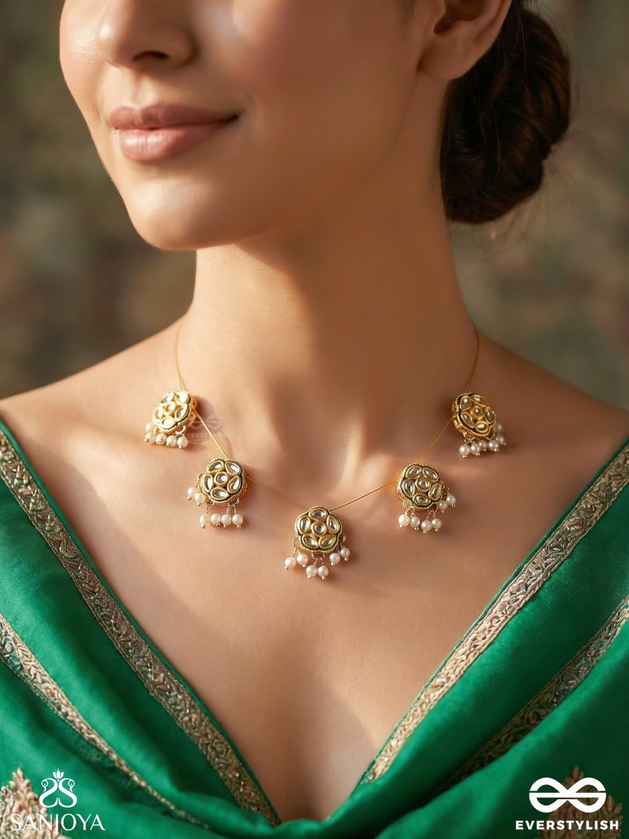 Tilakshi – Sacred Beauty – Delicate Invisible Chain Necklace With Gemmed Elements And Dangling Accents