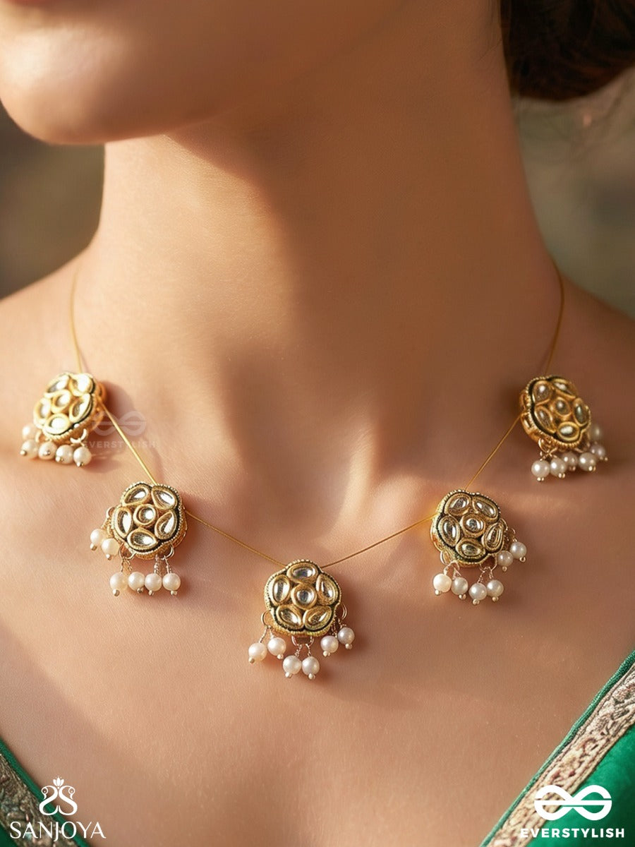 Tilakshi – Sacred Beauty – Delicate Invisible Chain Necklace With Gemmed Elements And Dangling Accents