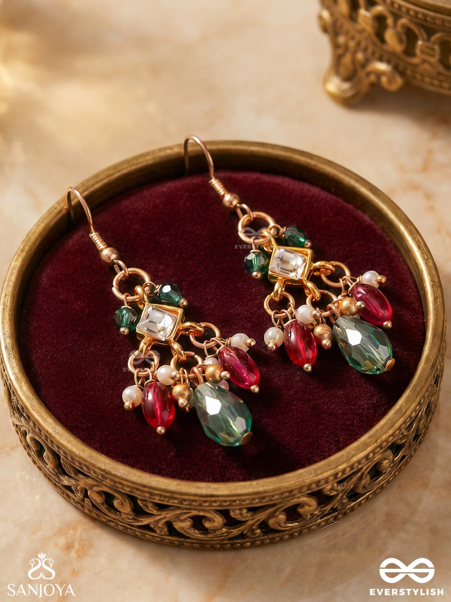 Morpankhi – Peacock Plume – Delicate Earrings With Multi-Colour Gem Drops And Pearl Accents