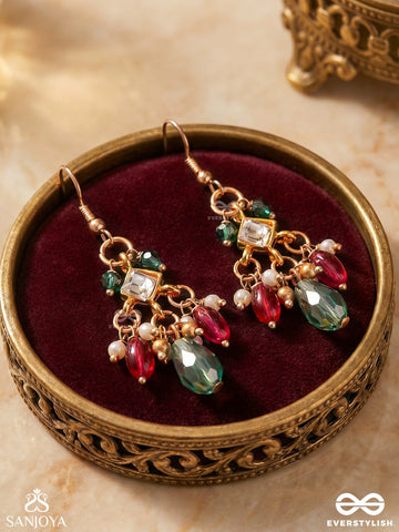 Morpankhi – Peacock Plume – Delicate Earrings With Multi-Colour Gem Drops And Pearl Accents
