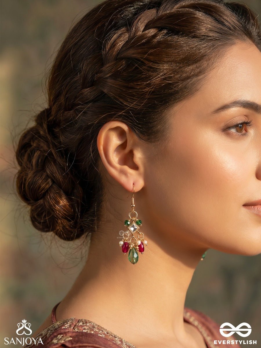 Morpankhi – Peacock Plume – Delicate Earrings With Multi-Colour Gem Drops And Pearl Accents