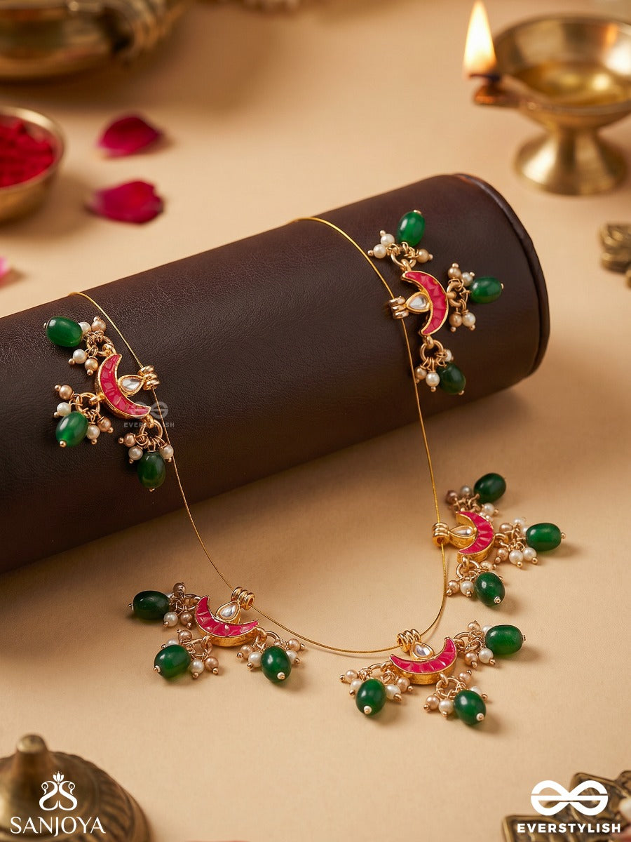 Nishigandha – Fragrance Of The Night – Festive Invisible Chain Necklace With Midnight Moon Motifs And Dangling Elements