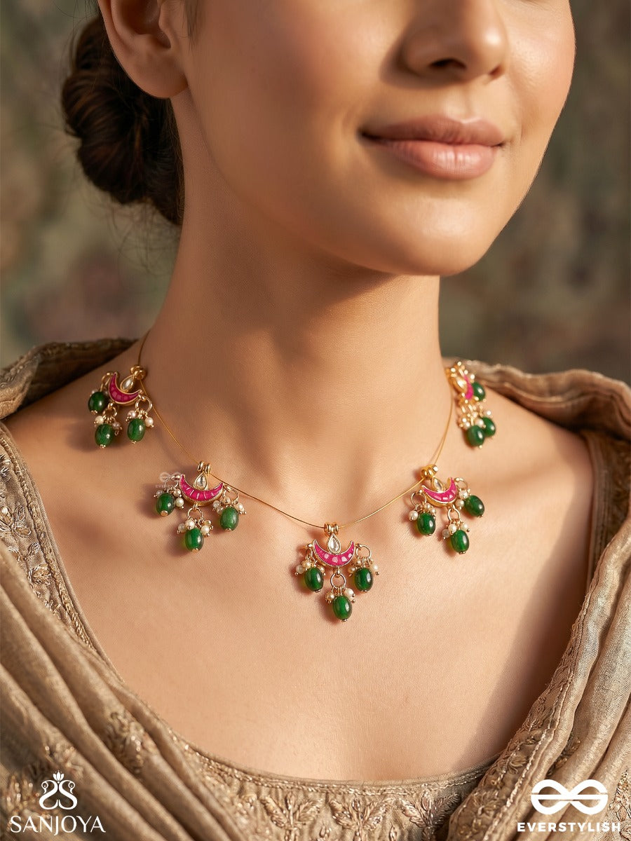 Nishigandha – Fragrance Of The Night – Festive Invisible Chain Necklace With Midnight Moon Motifs And Dangling Elements