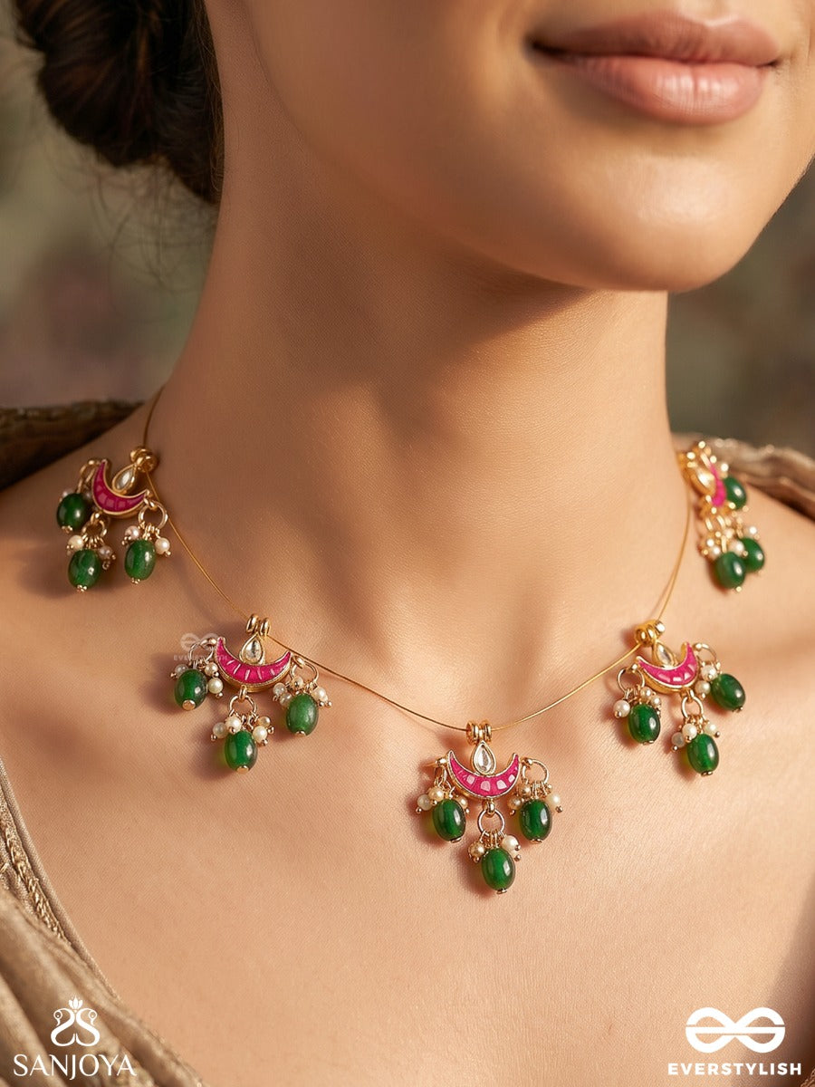 Nishigandha – Fragrance Of The Night – Festive Invisible Chain Necklace With Midnight Moon Motifs And Dangling Elements