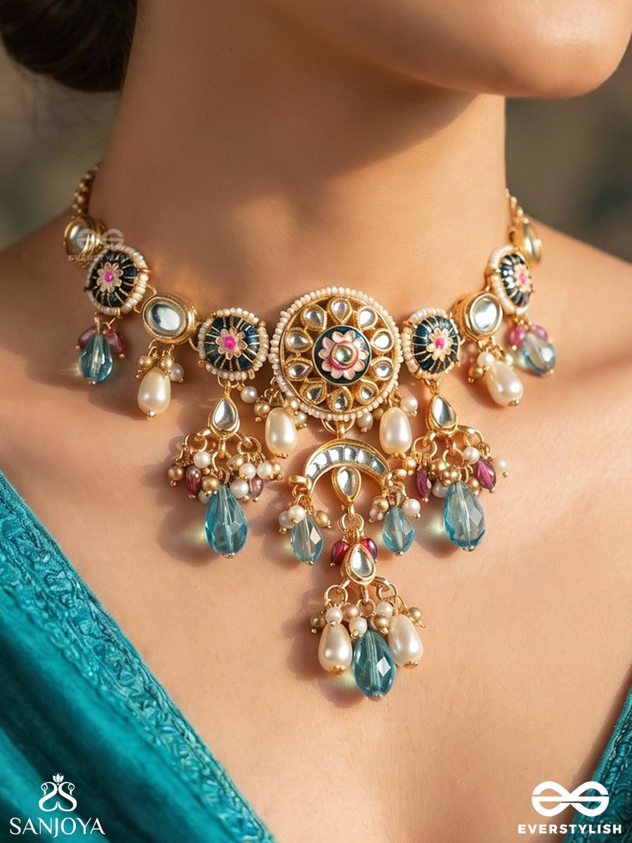 Mehranjali – Offering Of Radiance – Elegant Necklace With Enamelled Details And Multi-Stone Accents