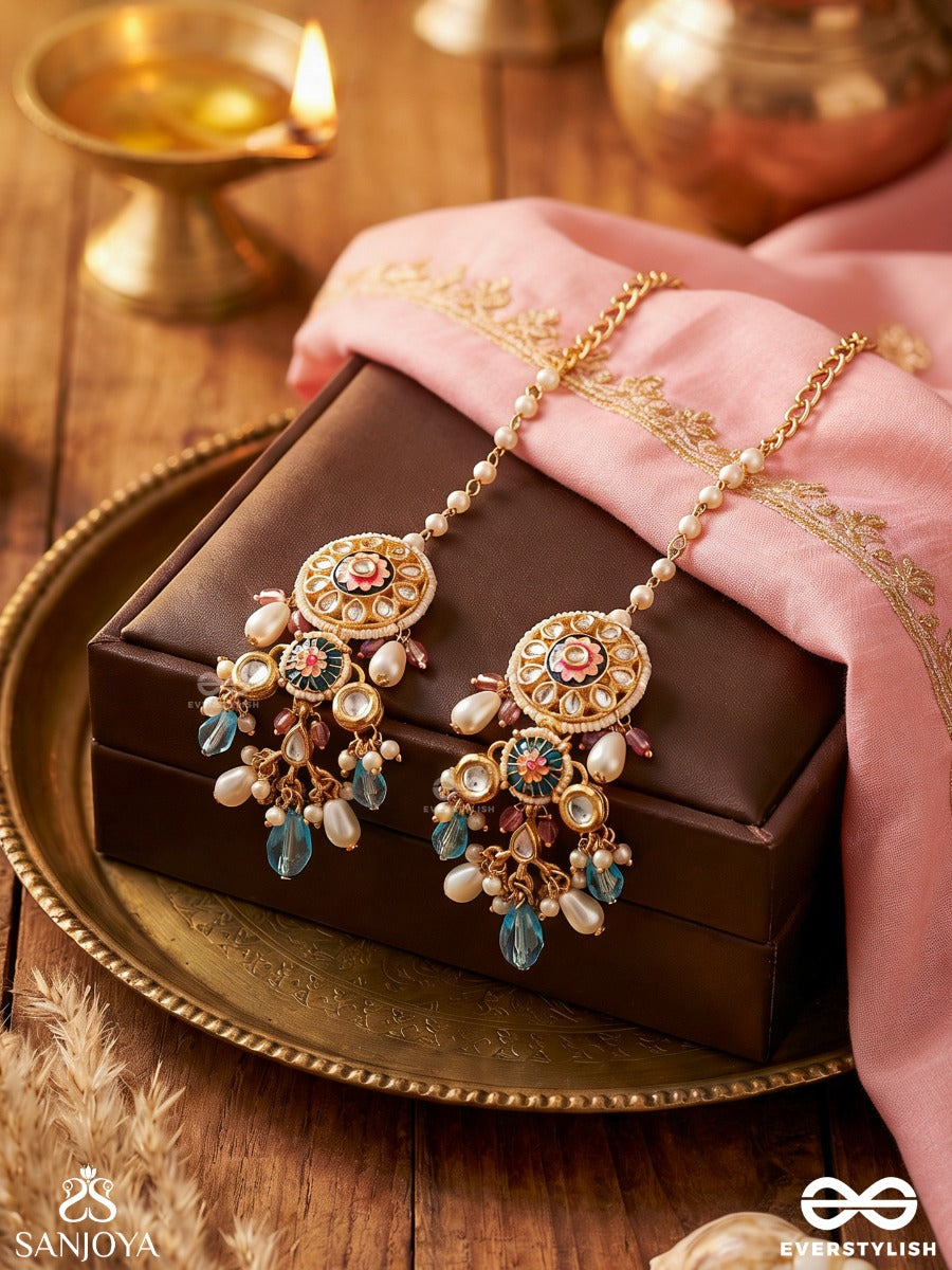 Mehranjali – Offering Of Radiance – Ornate Kaan Chain Earrings With Flowing Chains And Gemmed Drops