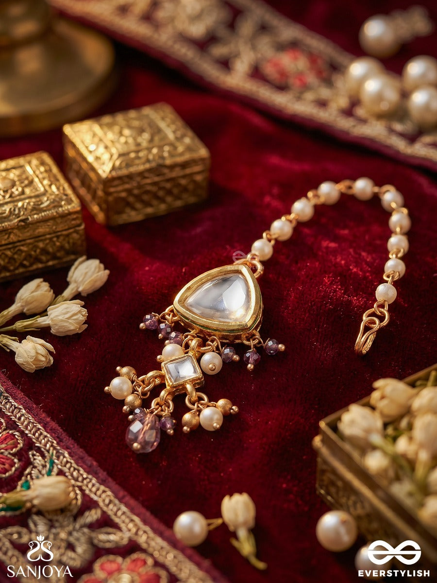 Noorangi – Radiant Splendour – Ornate Maangtika With Triangular Gem Centre And Dangling Pearl Accents