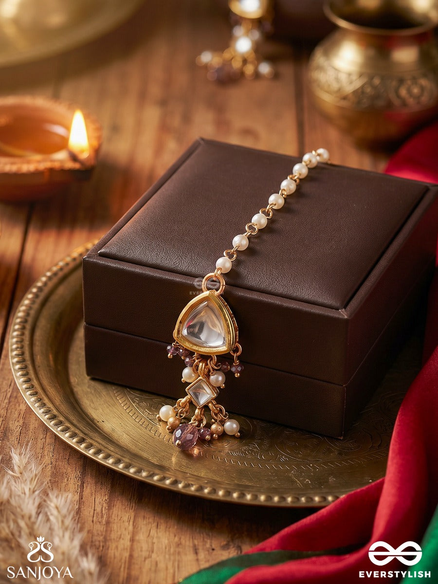 Noorangi – Radiant Splendour – Ornate Maangtika With Triangular Gem Centre And Dangling Pearl Accents