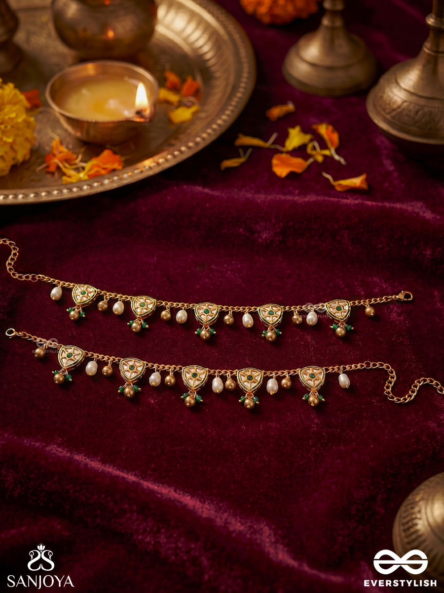 Jhanakriti – Rhythmic Creation – Delicate Pair Of Anklets With Enamelled Motifs And Dangling Bead Accents