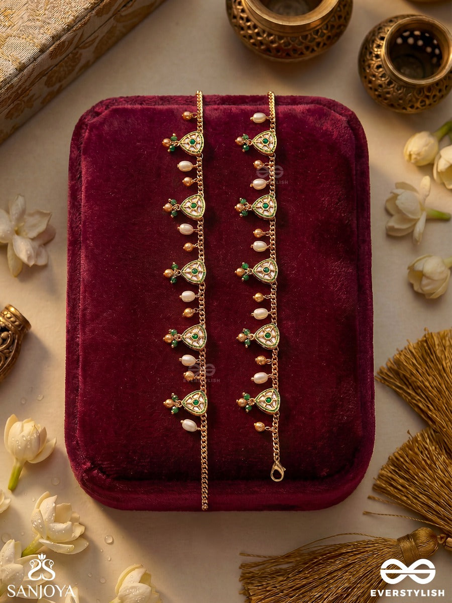 Jhanakriti – Rhythmic Creation – Delicate Pair Of Anklets With Enamelled Motifs And Dangling Bead Accents