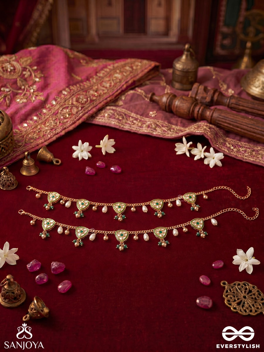 Jhanakriti – Rhythmic Creation – Delicate Pair Of Anklets With Enamelled Motifs And Dangling Bead Accents