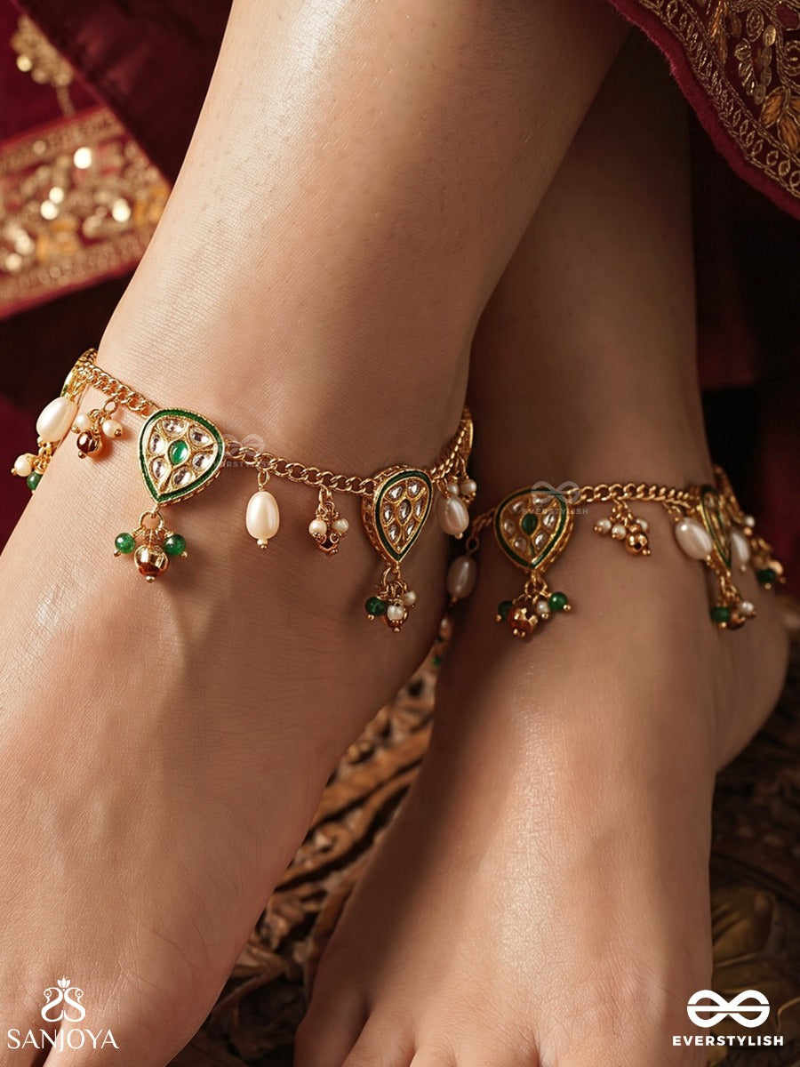 Jhanakriti – Rhythmic Creation – Delicate Pair Of Anklets With Enamelled Motifs And Dangling Bead Accents