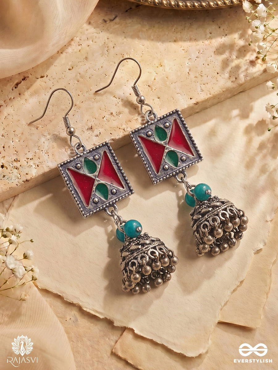 Zarehna Jhalika – Oxidised Jhumka Earrings With Turquoise Beads