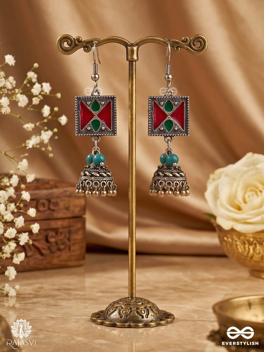 Zarehna Jhalika – Oxidised Jhumka Earrings With Turquoise Beads